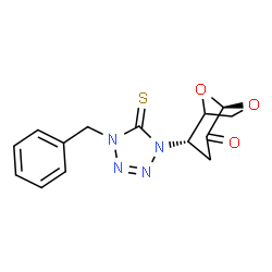 ChemSpider 2D Image | (2S,5R)-2-(4-Benzyl-5-thioxo-4,5-dihydro-1H-tetrazol-1-yl)-6,8-dioxabicyclo[3.2.1]octan-4-one (non-preferred name) | C14H14N4O3S