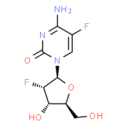 ChemSpider 2D Image | 4-Amino-1-(2-deoxy-2-fluoro-beta-L-ribofuranosyl)-5-fluoro-2(1H)-pyrimidinone | C9H11F2N3O4