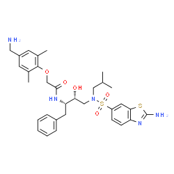 ChemSpider 2D Image | N-[(2S,3R)-4-{[(2-Amino-1,3-benzothiazol-6-yl)sulfonyl](isobutyl)amino}-3-hydroxy-1-phenyl-2-butanyl]-2-[4-(aminomethyl)-2,6-dimethylphenoxy]acetamide | C32H41N5O5S2