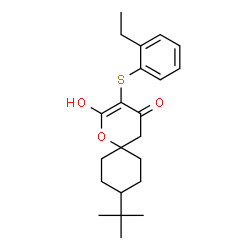 ChemSpider 2D Image | 9-tert-butyl-3-[(2-ethylphenyl)sulfanyl]-2-hydroxy-1-oxaspiro[5.5]undec-2-en-4-one | C22H30O3S