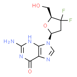 ChemSpider 2D Image | 2-Amino-9-[(2S,5S)-4,4-difluoro-5-(hydroxymethyl)tetrahydro-2-furanyl]-9H-purin-6-ol | C10H11F2N5O3
