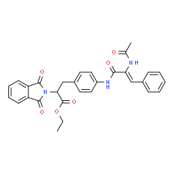 ChemSpider 2D Image | Ethyl 3-(4-{[(2Z)-2-acetamido-3-phenyl-2-propenoyl]amino}phenyl)-2-(1,3-dioxo-1,3-dihydro-2H-isoindol-2-yl)propanoate | C30H27N3O6