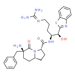 ChemSpider 2D Image | (3S,6S,8aR)-6-Amino-N-{(1S,2S)-1-(1,3-benzothiazol-2-yl)-5-[(diaminomethylene)amino]-1-hydroxy-2-pentanyl}-6-benzyl-5-oxooctahydro-3-indolizinecarboxamide | C29H37N7O3S