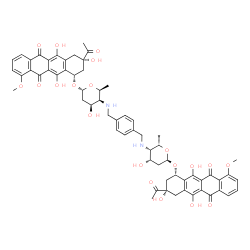 ChemSpider 2D Image | (7S,9S,7'S,9'S)-7,7'-(1,4-Phenylenebis{methyleneimino[(2R,4S,5S,6S)-4-hydroxy-6-methyltetrahydro-2H-pyran-5,2-diyl]oxy})bis(9-acetyl-6,9,11-trihydroxy-4-methoxy-7,8,9,10-tetrahydro-5,12-tetracenedione
) | C62H64N2O20