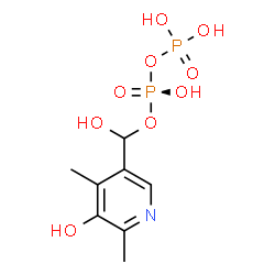 ChemSpider 2D Image | Hydroxy(5-hydroxy-4,6-dimethyl-3-pyridinyl)methyl trihydrogen diphosphate | C8H13NO9P2