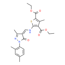 ChemSpider 2D Image | Diethyl 5-({(Z)-[1-(2,4-dimethylphenyl)-3-methyl-5-oxo-1,5-dihydro-4H-pyrazol-4-ylidene]methyl}amino)-3-methyl-2,4-thiophenedicarboxylate | C24H27N3O5S
