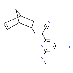 ChemSpider 2D Image | (2E)-2-[4-Amino-6-(dimethylamino)-1,3,5-triazin-2-yl]-3-(bicyclo[2.2.1]hept-5-en-2-yl)acrylonitrile | C15H18N6