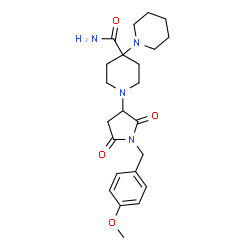 ChemSpider 2D Image | 1'-[1-(4-Methoxybenzyl)-2,5-dioxo-3-pyrrolidinyl]-1,4'-bipiperidine-4'-carboxamide | C23H32N4O4