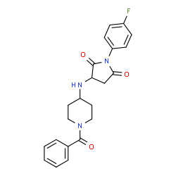 ChemSpider 2D Image | 3-[(1-Benzoyl-4-piperidinyl)amino]-1-(4-fluorophenyl)-2,5-pyrrolidinedione | C22H22FN3O3