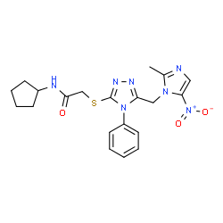 ChemSpider 2D Image | N-Cyclopentyl-2-({5-[(2-methyl-5-nitro-1H-imidazol-1-yl)methyl]-4-phenyl-4H-1,2,4-triazol-3-yl}sulfanyl)acetamide | C20H23N7O3S