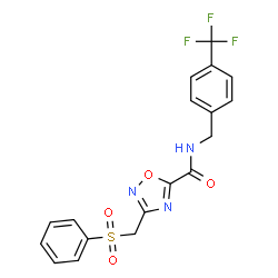 ChemSpider 2D Image | 3-[(Phenylsulfonyl)methyl]-N-[4-(trifluoromethyl)benzyl]-1,2,4-oxadiazole-5-carboxamide | C18H14F3N3O4S