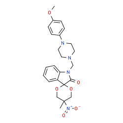 ChemSpider 2D Image | 1'-{[4-(4-Methoxyphenyl)-1-piperazinyl]methyl}-5-methyl-5-nitrospiro[1,3-dioxane-2,3'-indol]-2'(1'H)-one | C24H28N4O6
