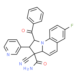 ChemSpider 2D Image | 1-Benzoyl-3-cyano-7-fluoro-2-(3-pyridinyl)-1,2,3,3a-tetrahydropyrrolo[1,2-a]quinoline-3-carboxamide | C26H19FN4O2