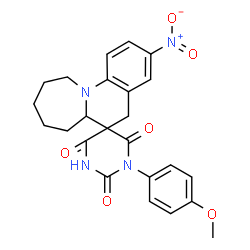 ChemSpider 2D Image | 1'-(4-Methoxyphenyl)-3-nitro-6a,7,8,9,10,11-hexahydro-2'H,5H-spiro[azepino[1,2-a]quinoline-6,5'-pyrimidine]-2',4',6'(1'H,3'H)-trione | C24H24N4O6
