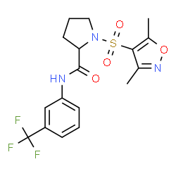 ChemSpider 2D Image | 1-[(3,5-Dimethyl-1,2-oxazol-4-yl)sulfonyl]-N-[3-(trifluoromethyl)phenyl]prolinamide | C17H18F3N3O4S