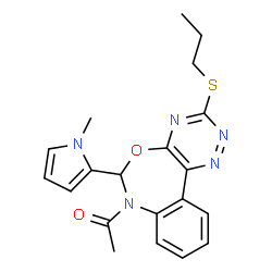ChemSpider 2D Image | 1-[6-(1-Methyl-1H-pyrrol-2-yl)-3-(propylsulfanyl)[1,2,4]triazino[5,6-d][3,1]benzoxazepin-7(6H)-yl]ethanone | C20H21N5O2S