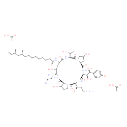 ChemSpider 2D Image | (10R,12S)-N-{(2R,6S,11R,12R,14aS,15S,20S,23S,25aS)-12-[(2-Aminoethyl)amino]-20-[(1R)-3-amino-1-hydroxypropyl]-23-[(1S,2S)-1,2-dihydroxy-2-(4-hydroxyphenyl)ethyl]-2,11,15-trihydroxy-6-[(1R)-1-hydroxyet
hyl]-5,8,14,19,22,25-hexaoxotetracosahydro-1H-dipyrrolo[2,1-c:2',1'-l][1,4,7,10,13,16]hexaazacyclohenicosin-9-yl}-10,12-dimethyltetradecanamide acetate (1:2) | C56H96N10O19