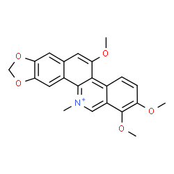 ChemSpider 2D Image | 1,2,5-Trimethoxy-12-methyl[1,3]benzodioxolo[5,6-c]phenanthridin-12-ium | C22H20NO5