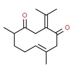 ChemSpider 2D Image | (6E)-3-Isopropylidene-6,10-dimethyl-6-cyclodecene-1,4-dione | C15H22O2