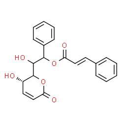 ChemSpider 2D Image | 2-Hydroxy-2-[(3S)-3-hydroxy-6-oxo-3,6-dihydro-2H-pyran-2-yl]-1-phenylethyl (2E)-3-phenylacrylate | C22H20O6