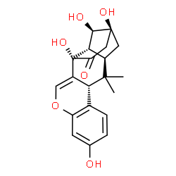 ChemSpider 2D Image | (1R,3R,13S,16S,17R,18S)-7,13,16,17-Tetrahydroxy-2,2-dimethyl-10-oxapentacyclo[14.2.1.0~3,12~.0~4,9~.0~13,18~]nonadeca-4,6,8,11-tetraen-14-one | C20H22O6