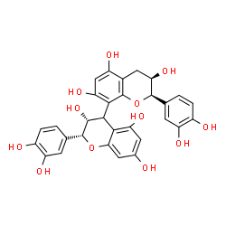 ChemSpider 2D Image | (2R,2'R,3R,3'R)-2,2'-Bis(3,4-dihydroxyphenyl)-3,3',4,4'-tetrahydro-2H,2'H-4,8'-bichromene-3,3',5,5',7,7'-hexol | C30H26O12