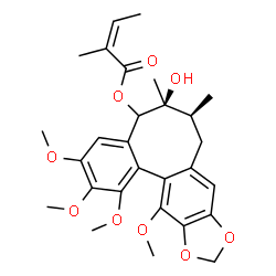ChemSpider 2D Image | (6S,7S)-6-Hydroxy-1,2,3,13-tetramethoxy-6,7-dimethyl-5,6,7,8-tetrahydrobenzo[3',4']cycloocta[1',2':4,5]benzo[1,2-d][1,3]dioxol-5-yl (2Z)-2-methyl-2-butenoate | C28H34O9