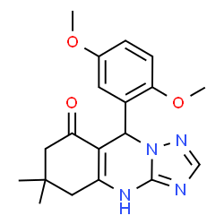ChemSpider 2D Image | 9-(2,5-Dimethoxyphenyl)-6,6-dimethyl-5,6,7,9-tetrahydro[1,2,4]triazolo[5,1-b]quinazolin-8(1H)-one | C19H22N4O3