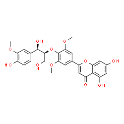 ChemSpider 2D Image | (-)-(7''R,8''S)-4'',5,7-trihydroxy-3',3'',5'-trimethoxy-4',8''-oxyflavonolignan-7'',9''-diol | C27H26O11