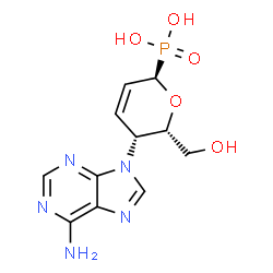 ChemSpider 2D Image | (1R)-4-(6-Amino-9H-purin-9-yl)-1,5-anhydro-2,3,4-trideoxy-1-phosphono-D-threo-hex-2-enitol | C11H14N5O5P