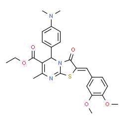 ChemSpider 2D Image | Ethyl (2Z)-2-(3,4-dimethoxybenzylidene)-5-[4-(dimethylamino)phenyl]-7-methyl-3-oxo-2,3-dihydro-5H-[1,3]thiazolo[3,2-a]pyrimidine-6-carboxylate | C27H29N3O5S