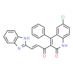 ChemSpider 2D Image | 3-[(2E)-3-(1H-Benzimidazol-2-yl)-2-propenoyl]-6-chloro-4-phenyl-2(1H)-quinolinone | C25H16ClN3O2