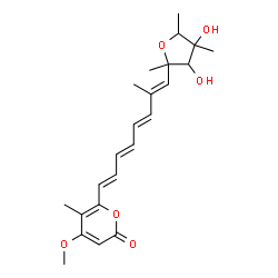 ChemSpider 2D Image | 4-Methoxy-5-methyl-6-(7-methyl-8-(tetrahydro-3,4-dihydroxy-2,4,5-trimethyl-2-furyl)-1,3,5,7-octatetraenyl)-2H-pyran-2-one | C23H30O6
