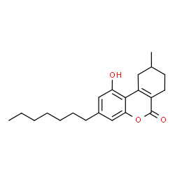 ChemSpider 2D Image | 3-Heptyl-1-hydroxy-9-methyl-7,8,9,10-tetrahydro-benzo[c]chromen-6-one | C21H28O3