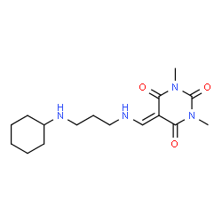 ChemSpider 2D Image | 5-({[3-(Cyclohexylamino)propyl]amino}methylene)-1,3-dimethyl-2,4,6(1H,3H,5H)-pyrimidinetrione | C16H26N4O3
