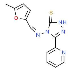 ChemSpider 2D Image | 4-{(Z)-[(5-Methyl-2-furyl)methylene]amino}-5-(2-pyridinyl)-2,4-dihydro-3H-1,2,4-triazole-3-thione | C13H11N5OS