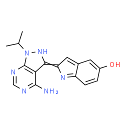 ChemSpider 2D Image | 2-(4-amino-1-propan-2-yl-2H-pyrazolo[3,4-d]pyrimidin-3-ylidene)-5-indolol | C16H16N6O