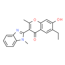 ChemSpider 2D Image | 6-Ethyl-7-hydroxy-2-methyl-3-(1-methyl-1H-benzoimidazol-2-yl)-chromen-4-one | C20H18N2O3