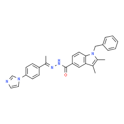 ChemSpider 2D Image | 1-Benzyl-N'-{(1E)-1-[4-(1H-imidazol-1-yl)phenyl]ethylidene}-2,3-dimethyl-1H-indole-5-carbohydrazide | C29H27N5O