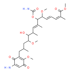 ChemSpider 2D Image | Methyl (2Z,4E,8E)-15-(5-amino-2-methoxy-3,6-dioxo-1,4-cyclohexadien-1-yl)-7-(carbamoyloxy)-11-hydroxy-6,12-dimethoxy-2,8,10,14-tetramethyl-2,4,8-pentadecatrienoate | C30H44N2O10