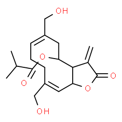 ChemSpider 2D Image | (6E,10E)-6,10-Bis(hydroxymethyl)-3-methylene-2-oxo-2,3,3a,4,5,8,9,11a-octahydrocyclodeca[b]furan-4-yl 2-methylpropanoate | C19H26O6
