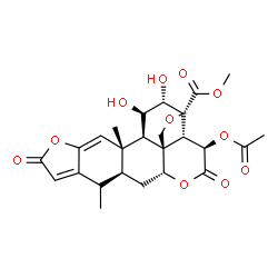 ChemSpider 2D Image | Methyl (1S,2R,3R,4S,5R,8R,9S,10R,13R,15S)-10-acetoxy-3,4-dihydroxy-1,16-dimethyl-11,19-dioxo-6,12,20-trioxahexacyclo[13.7.0.0~2,8~.0~5,9~.0~8,13~.0~17,21~]docosa-17,21-diene-5-carboxylate | C25H28O11