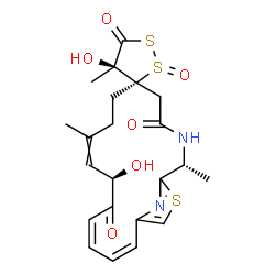 ChemSpider 2D Image | (2'R,3S,4R,11'R,13'Z,15'Z)-4,11'-Dihydroxy-2',4,9'-trimethyl-4'H,5H,12'H-spiro[1,2-dithiolane-3,6'-[19]thia[3,20]diazabicyclo[15.2.1]icosa[1(20),9,13,15,17]pentaene]-4',5,12'-trione 2-oxide | C22H26N2O6S3