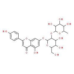 ChemSpider 2D Image | 5-Hydroxy-2-(4-hydroxyphenyl)-4-oxo-4H-chromen-7-yl 2-O-(6-deoxyhexopyranosyl)hexopyranoside | C27H30O14