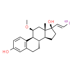 ChemSpider 2D Image | (11beta,17alpha,20E)-21-(~123~I)Iodo-11-methoxy-19-norpregna-1,3,5(10),20-tetraene-3,17-diol | C21H27123IO3