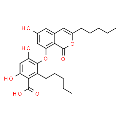 ChemSpider 2D Image | 4,6-Dihydroxy-3-[(6-hydroxy-1-oxo-3-pentyl-1H-isochromen-8-yl)oxy]-2-pentylbenzoic acid | C26H30O8