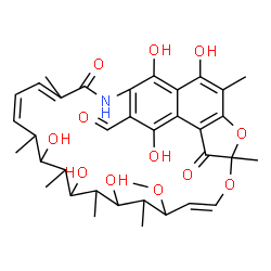 ChemSpider 2D Image | (9E)-2,13,15,17,27,29-Hexahydroxy-11-methoxy-3,7,12,14,16,18,22-heptamethyl-6,23-dioxo-8,30-dioxa-24-azatetracyclo[23.3.1.1~4,7~.0~5,28~]triaconta-1(29),2,4,9,19,21,25,27-octaene-26-carbaldehyde | C36H45NO12