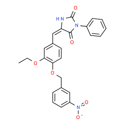 ChemSpider 2D Image | (5E)-5-{3-Ethoxy-4-[(3-nitrobenzyl)oxy]benzylidene}-3-phenyl-2,4-imidazolidinedione | C25H21N3O6
