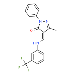 ChemSpider 2D Image | (4Z)-5-Methyl-2-phenyl-4-({[3-(trifluoromethyl)phenyl]amino}methylene)-2,4-dihydro-3H-pyrazol-3-one | C18H14F3N3O