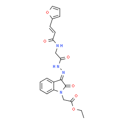 ChemSpider 2D Image | Ethyl {(3E)-3-[({[(2E)-3-(2-furyl)-2-propenoyl]amino}acetyl)hydrazono]-2-oxo-2,3-dihydro-1H-indol-1-yl}acetate | C21H20N4O6